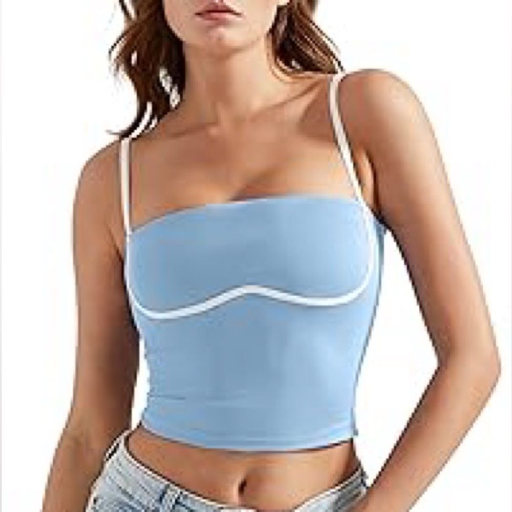 Light Blue White Trim Cropped Comfy Athletic Tank Crop Top Size XL New NIP